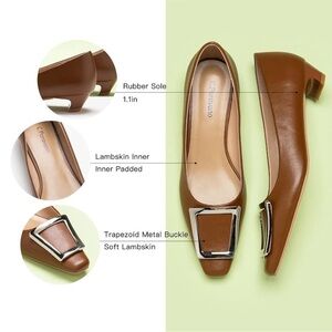 C.Paravano Elegant Brown pumps square toe with Silver Buckle size 40.5/us10new .